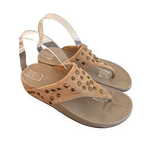 Fitflop Womens Studded Tan Suede Thong Sandals Size 7 Comfort Shoe